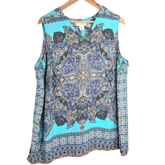 Cynthia Rowley Flowy Blue Green Floral Paisley V Neck Sleeveless Top - Picture 1 of 7
